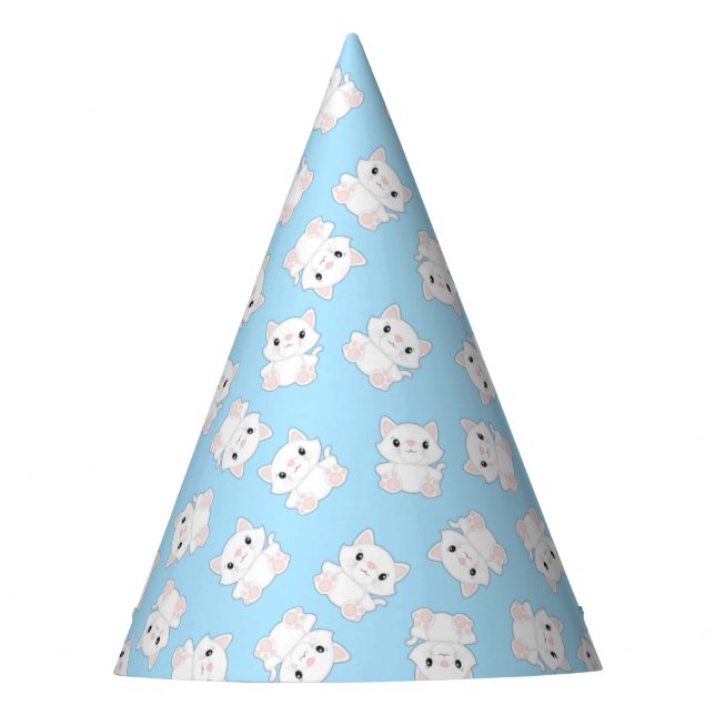 Cat Birthday Party Kitty Blue Party Hat (Front)