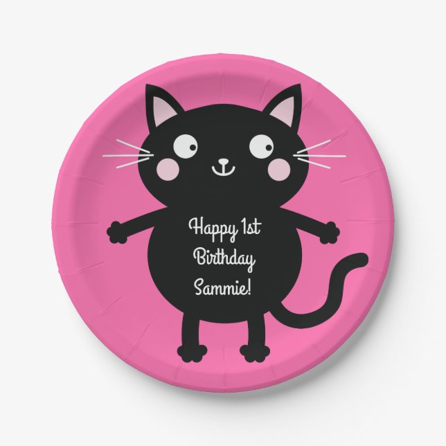 Cat Birthday Party Paper Plate (Front)