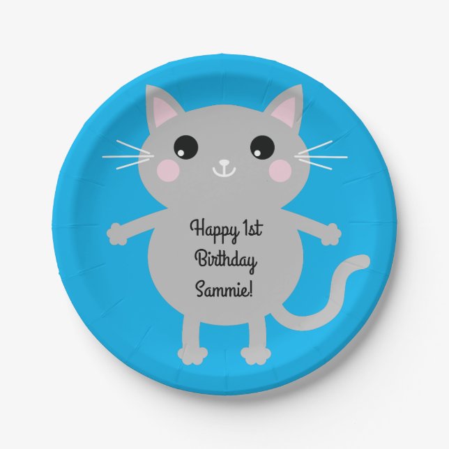 Cat Birthday Party Paper Plate (Front)