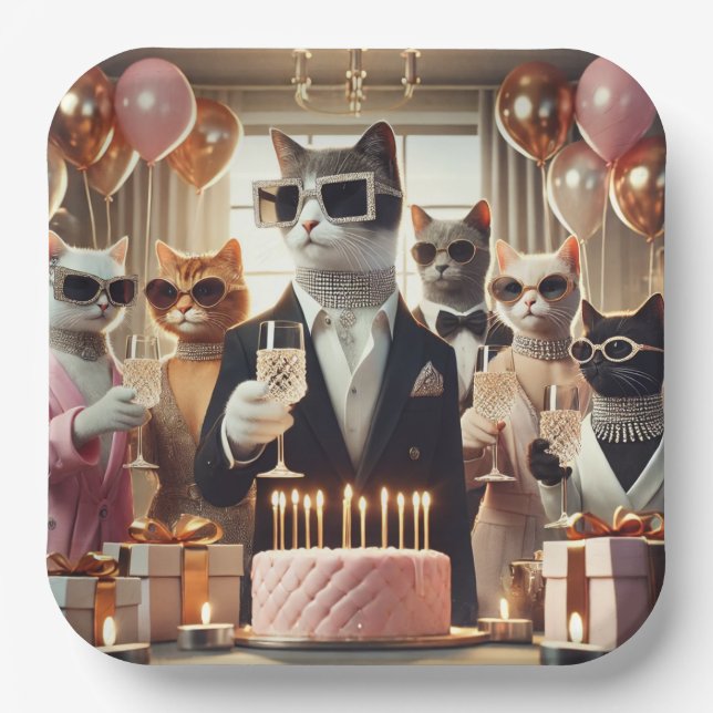 Cat Birthday Party  Paper Plate (Front)