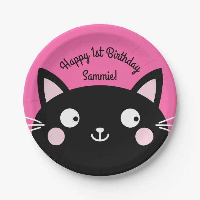 Cat Birthday Party Paper Plate (Front)