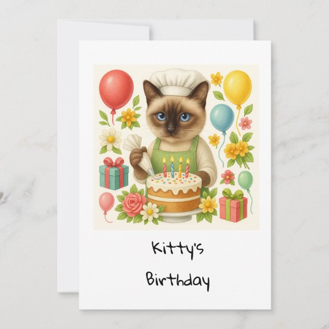 Cat Birthday Party themed with cake  Invitation (Front)
