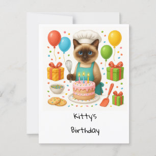 Cat Birthday Party themed with cake  Postcard