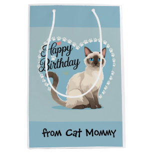 Cat Birthday themed for Siamese Cat lovers Medium Gift Bag