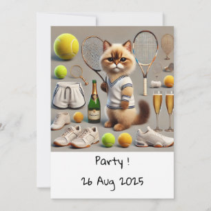 Cat Birthday Themed for Tennis Player  Invitation