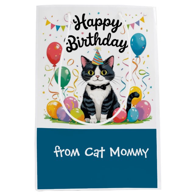 Cat Birthday themed for tuxedo Cat lovers Medium Gift Bag (Front)