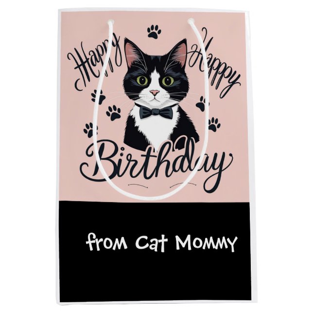 Cat Birthday themed for tuxedo Cat lovers Medium Gift Bag (Front)