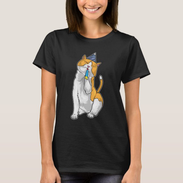 Cat Birthday Trumpet T-Shirt (Front)