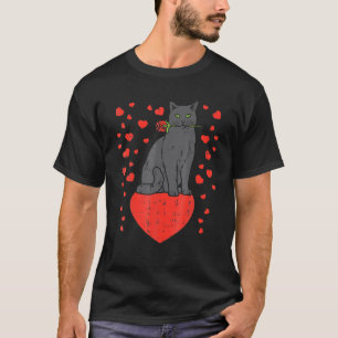 Cat Biting Rosee Hearts Valentines Day Animals Pet T-Shirt