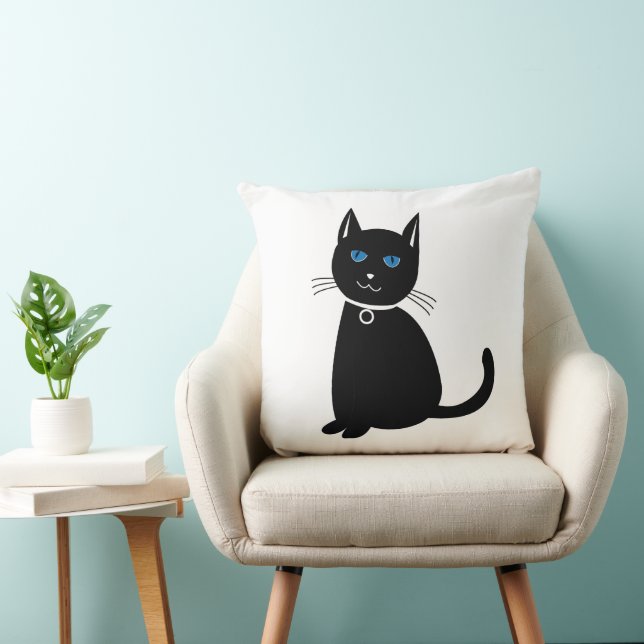 Cat Black Cat Throw Pillow (Chair)