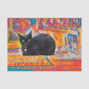 Cat Black Cute Colourful Abstract Decoupage Tissue Paper
