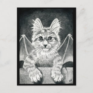 cat black & white gargoyle Halloween postcard