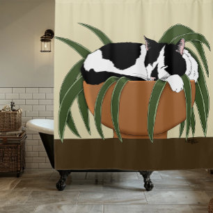 Cat Black White Plant Funny