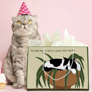 Cat Black White Plant Funny Large Gift Bag