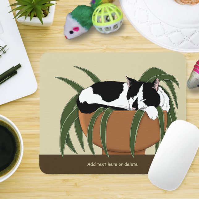 Cat Black White Plant Funny Mouse Pad (Creator Uploaded)