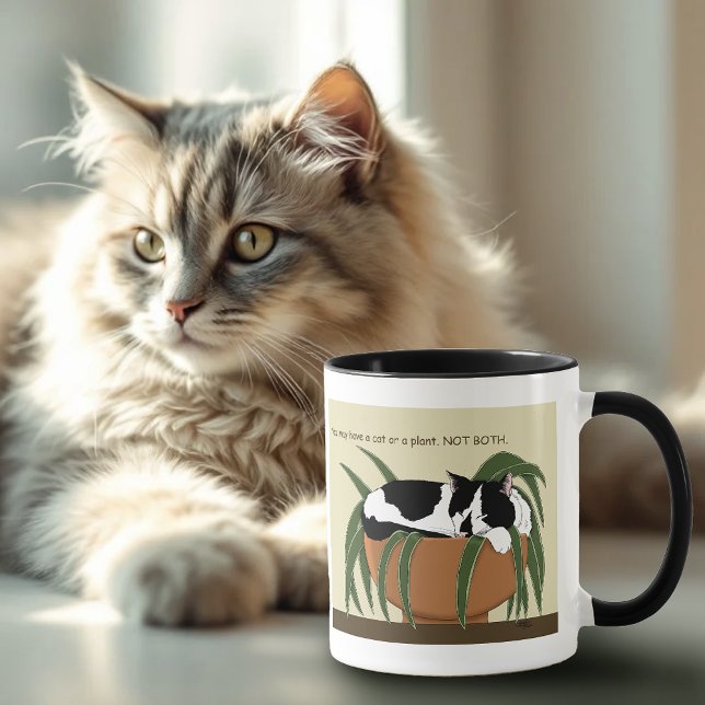 Cat Black White Plant Funny Mug (Creator Uploaded)