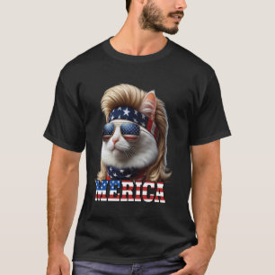 Cat Blonde Mullet Wig 4th Of July American Cats Fu T-Shirt