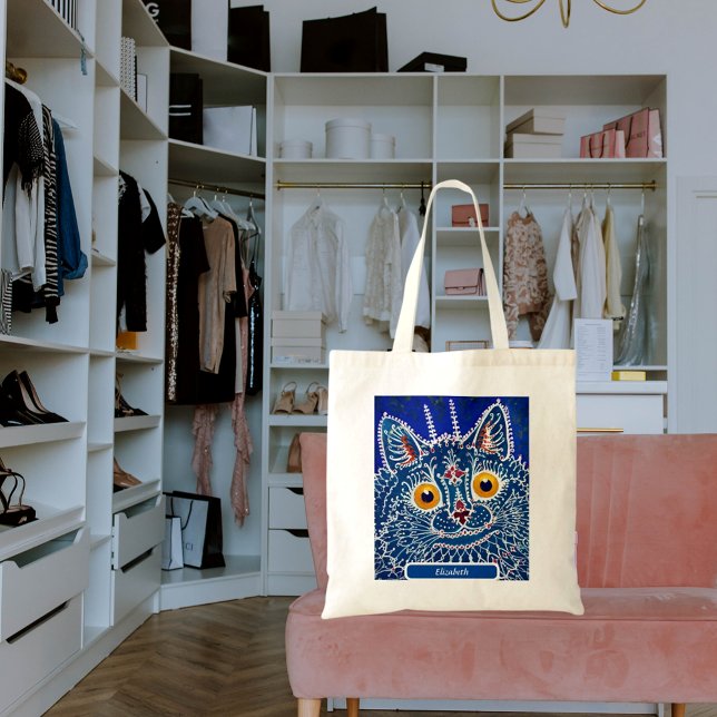 Cat blue custom name artistic kaleidoscope cute tote bag (Creator Uploaded)