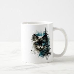 Cat Blue Eyes Cat Motif Art Forest Animal Cat  Coffee Mug