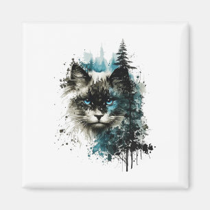 Cat Blue Eyes Cat Motif Art Forest Animal Cat  Magnet