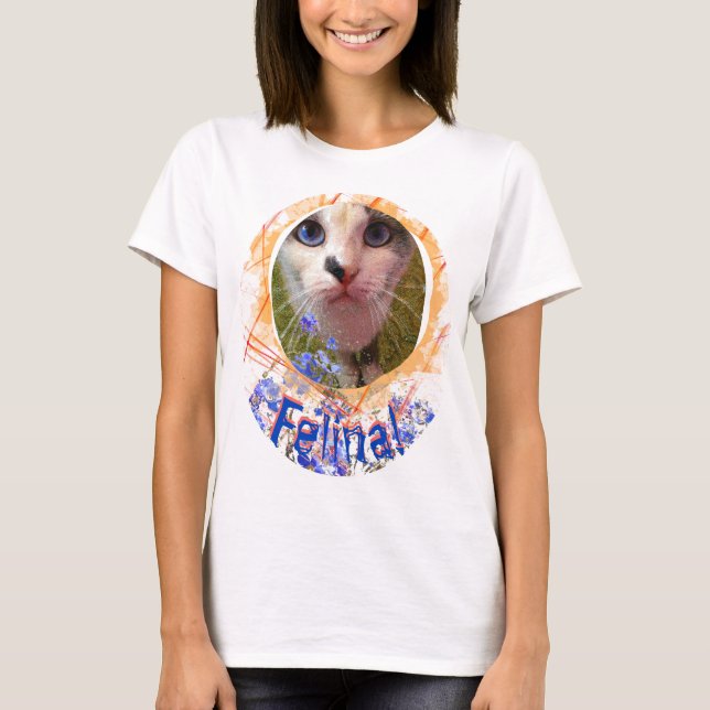 Cat Blue Eyes Love Forget-me-not Feline T-Shirt (Front)