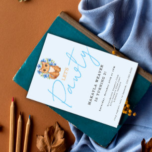 Cat Blue let's pawty Are you kitten me Birthday Invitation