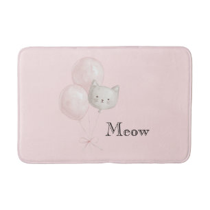 Cat Blush Pink Balloons Bath Mat