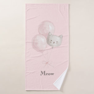 Cat Blush Pink Balloons Bath Towel