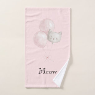 Cat Blush Pink Balloons Hand Towel