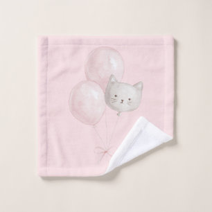 Cat Blush Pink Balloons Wash Cloth