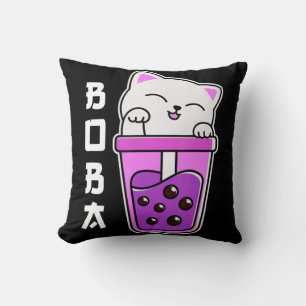 Cat Boba Anime Bubble Tea Neko Girls Kawaii Girls  Throw Pillow