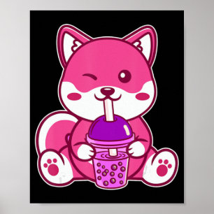 Cat Boba Cute Bubble Tea Anime Neko Kawaii for Gir Poster