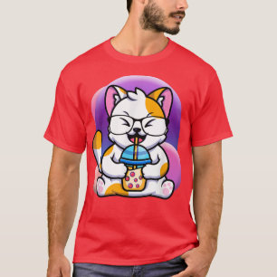 cat boba eat ramen anime kawaii neko, cat eating r T-Shirt