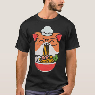 cat boba eat ramen anime kawaii neko cat eating ra T-Shirt