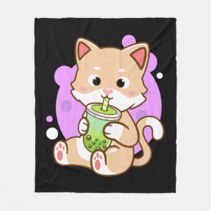 Cat Boba Kawaii Bubble Tea Anime Neko Girls Teenag Fleece Blanket