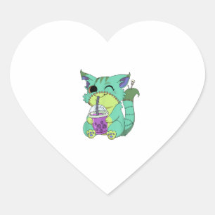 Cat Boba Tea Anime Kawaii Graphic Pastel Goth Hall Heart Sticker