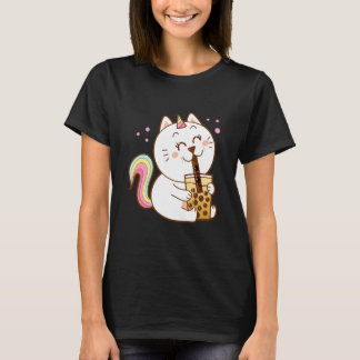 Cat Boba Tea Bubble Cute Cat Unicorn Drinking A Bu T-Shirt
