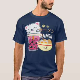 Cat Boba Tea Bubble Tea and Ramen Anime T-Shirt