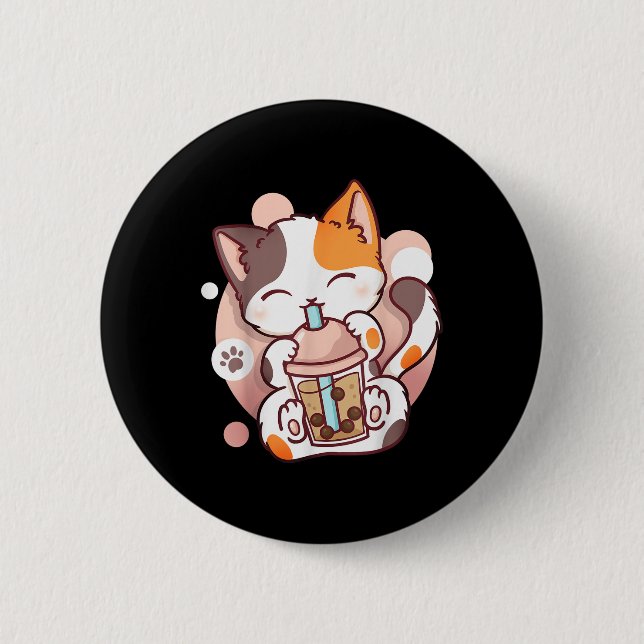 Cat Boba Tea Bubble Tea Anime Kawaii Neko  2 Inch Round Button (Front)