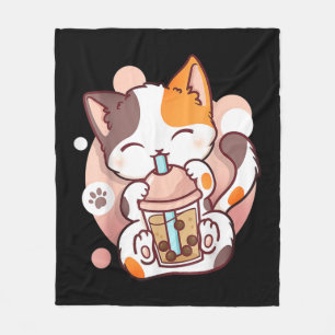 Cat Boba Tea Bubble Tea Anime Kawaii Neko Fleece Blanket