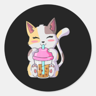 Cat Boba Tea Bubble Tea Anime Kawaii Neko for Boys Classic Round Sticker