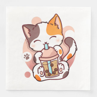 Cat Boba Tea Bubble Tea Anime Kawaii Neko for Girl Napkin