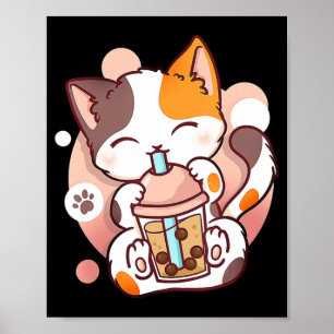 Cat Boba Tea Bubble Tea Anime Kawaii Neko for Girl Poster