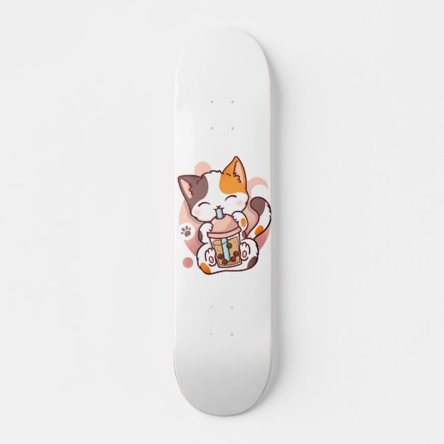 Cat Boba Tea Bubble Tea Anime Kawaii Neko for Girl Skateboard (Front)