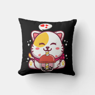 Cat Boba Tea Bubble Tea Anime Kawaii Neko Gifts Gi Throw Pillow