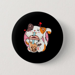 Cat Boba Tea Bubble Tea Anime Kawaii Neko Kids Tee 2 Inch Round Button