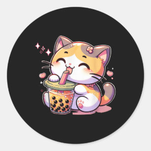Cat Boba Tea Bubble Tea Anime Kawaii Neko Kids Tee Classic Round Sticker