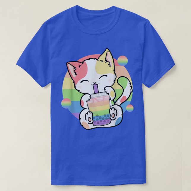 Cat Boba Tea Bubble Tea Anime Kawaii Neko LGBT Kit T-Shirt (Design Front)