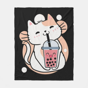 Cat Boba Tea Bubble Tea Anime Kawaii Neko Milktea  Fleece Blanket