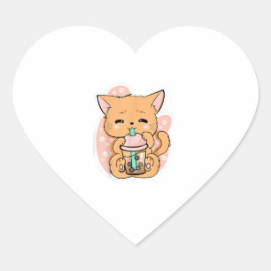 Cat Boba Tea Bubble Tea Anime Kawaii Neko of Cute  Heart Sticker